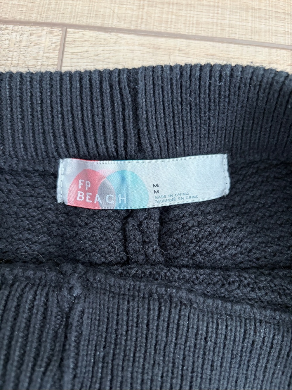 Free People Beach Hailee Black Waffle Knit Wide Leg Cropped Lounge Pants M - Picture 5 of 9